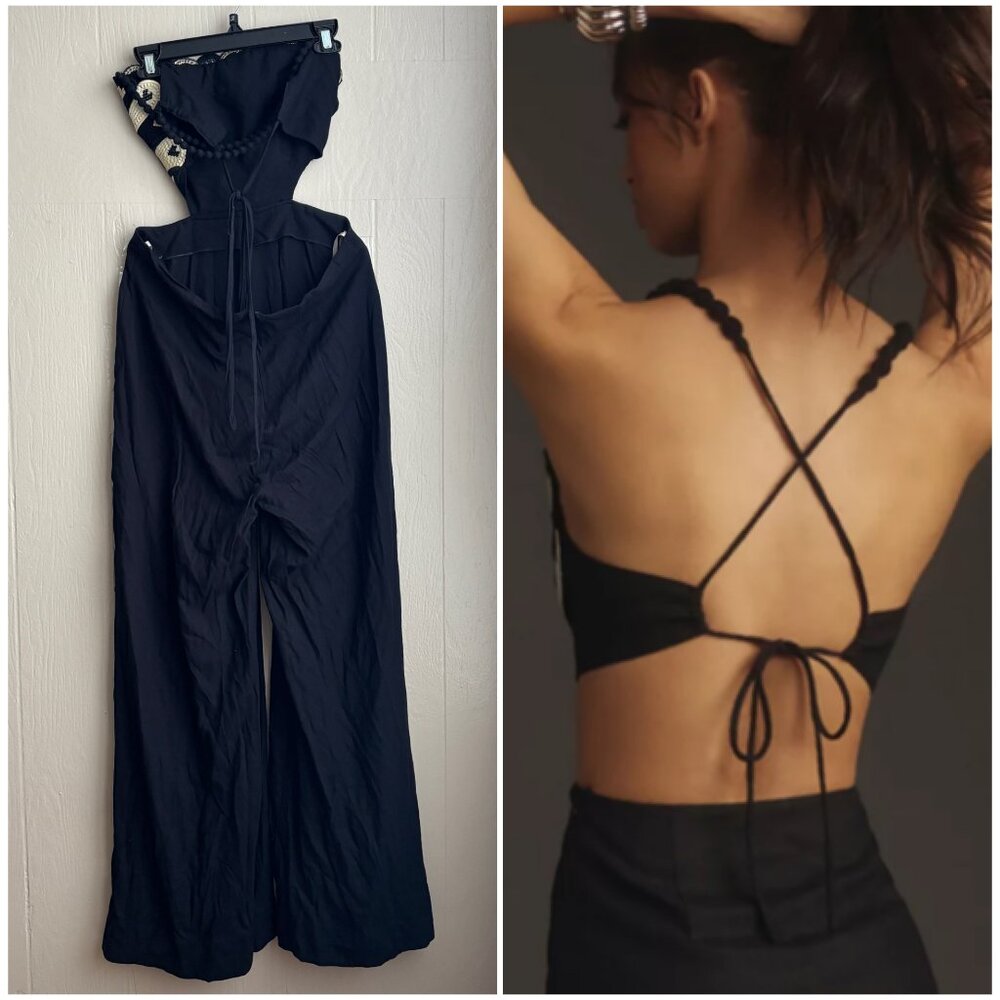 FARM Rio NEW Leque De Flor Boho Embroidered Bib Strappy Back Jumpsuit RARE - Picture 9 of 16